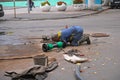 Sewerage workers in the street Royalty Free Stock Photo