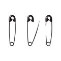 Black safety pin. Open and closed safety pin icon on white background. Royalty Free Stock Photo