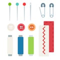 Sewing accessories kits for home needlework, product repair vector icon flat isolated Royalty Free Stock Photo