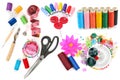 Sewing accessories isolated on white. Collage Royalty Free Stock Photo
