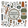 Sewing accessories set. Handmade, sewing, embroidery, needlework supplies Royalty Free Stock Photo