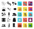 Sewing, atelier black,flat icons in set collection for design. Tool kit vector symbol stock web illustration. Royalty Free Stock Photo