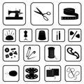 Sewing, atelier black icons in set collection for design. Tool kit vector symbol stock web illustration. Royalty Free Stock Photo