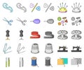 Sewing, atelier cartoon,monochrom icons in set collection for design. Tool kit vector symbol stock web illustration. Royalty Free Stock Photo