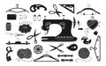 Sewing black glyph set thread scissors pin vector Royalty Free Stock Photo