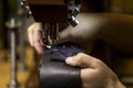 Sewing a Box Stitch on Black Leather