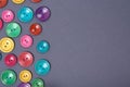 Sewing buttons composition. Needlework concept background. Flat lay Royalty Free Stock Photo