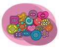 Sewing buttons design set. Cartoon free hand draw doodle Royalty Free Stock Photo