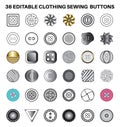 Sewing Buttons flat sketch vector illustration set, different types of Clothing Buttons for fasteners, dresses garments, Fashion