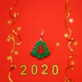 Sewing christmas decoration with toy christmas tree and numbers 2020