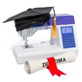 Sewing courses concept, sewing machine with graduation cap and d Royalty Free Stock Photo