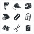 Sewing curtains service Vector Icons Set