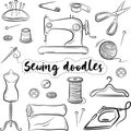 Sewing doodle icons hand drawn. Vector outline illustration