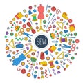 Sewing doodle icons round vector frame Royalty Free Stock Photo