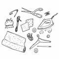 Sewing doodles hobby hand made icons vector set