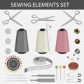 Sewing elements set in vector