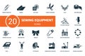 Sewing Equipment icon set. Contains editable icons sewing equipment theme such as fabric, fabric scissors, tape measure