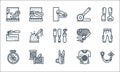 sewing equipment line icons. linear set. quality vector line set such as brooch, sewing scissors, embroidery, tshirt, needle, seam Royalty Free Stock Photo