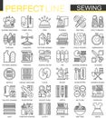 Sewing equipment outline concept symbols. Needlework thin line icons. Modern stroke linear style illustrations set. Royalty Free Stock Photo