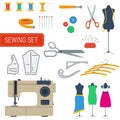 Sewing equipment set icons Royalty Free Stock Photo