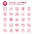 Sewing equipment, tailor supplies flat line icons set. Royalty Free Stock Photo