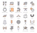 Sewing equipment, tailor supplies flat line icons set. Needlework accessories - sewing embroidery machine, pin, needle Royalty Free Stock Photo