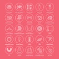 Sewing equipment, tailor supplies flat line icons set. Needlework accessories - sewing embroidery machine, pin, needle Royalty Free Stock Photo