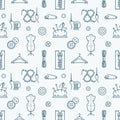 Sewing equipment, tailor supplies seamless pattern with flat line icons set. Needlework accessories - sewing needle Royalty Free Stock Photo