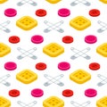 Sewing equpments, safety pins and buttons seamless pattern