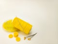 Sewing supplies on white background Royalty Free Stock Photo