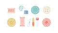 Sewing essentials: buttons, thread, scissors, and thimbles, vector design Generative AI Royalty Free Stock Photo