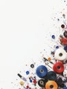 Sewing essentials including colorful threads, needles, and buttons are arranged creatively against a white backdrop Royalty Free Stock Photo
