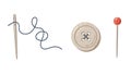 Sewing Essentials: Needle, Thread, Button, and Pin Royalty Free Stock Photo