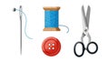 Sewing Essentials: Needle, Thread, Button, and Scissors Royalty Free Stock Photo