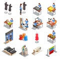 Sewing Factory Isometric Icons Set Royalty Free Stock Photo