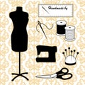 Sewing Fashion Model Mannequin, Do It Yourself Accessories, Gold Damask Background