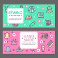 Sewing Flyer Banner Posters Card Set. Vector Royalty Free Stock Photo