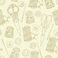 Sewing hand drawn seamless pattern. Vector illustration Royalty Free Stock Photo