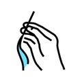 sewing hand holding needle with thread color icon vector illustration Royalty Free Stock Photo