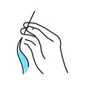 sewing hand holding needle with thread color icon vector illustration Royalty Free Stock Photo