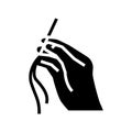 sewing hand holding needle with thread glyph icon vector illustration Royalty Free Stock Photo