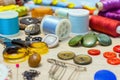 Sewing and handicraft supplies on the table Royalty Free Stock Photo