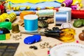 Sewing and handicraft supplies on the table Royalty Free Stock Photo