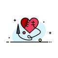 Sewing Heart, Broken Heart, Heart,   Business Flat Line Filled Icon Vector Banner Template Royalty Free Stock Photo