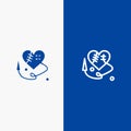 Sewing Heart, Broken Heart, Heart,  Line and Glyph Solid icon Blue banner Line and Glyph Solid icon Blue banner Royalty Free Stock Photo