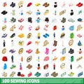 100 sewing icons set, isometric 3d style Royalty Free Stock Photo