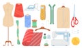 Sewing items isolated vector set on white Royalty Free Stock Photo