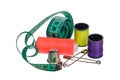 Sewing items on white isolated background Royalty Free Stock Photo