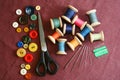 Sewing kit on a cotton cloth