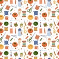 Sewing Kit seamless pattern. Needlework concept. Royalty Free Stock Photo
